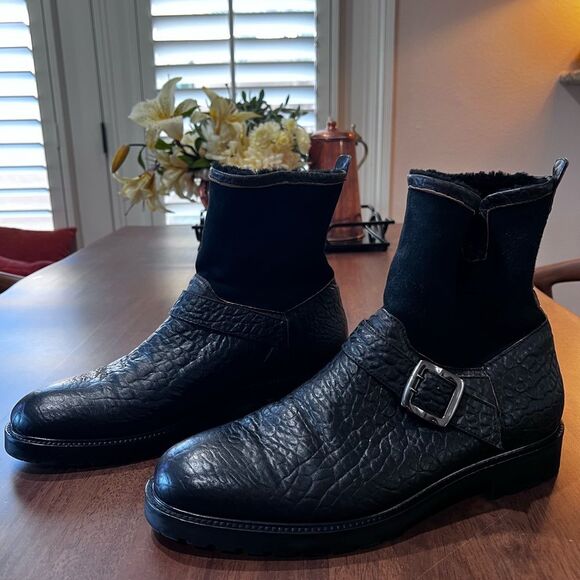 Ross & Snow Federico SP Black Moto Boots Shearling Lined Italian Leather 10.5 - Picture 3 of 10